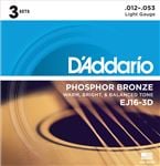 D'Addario EJ16 3D Phosphor Bronze Acoustic Guitar Strings Light 3 Pack